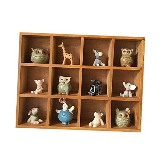 12-Slot Wood Display Cabinet 12 x 15.5 Square Cubby Shelf Organizer -