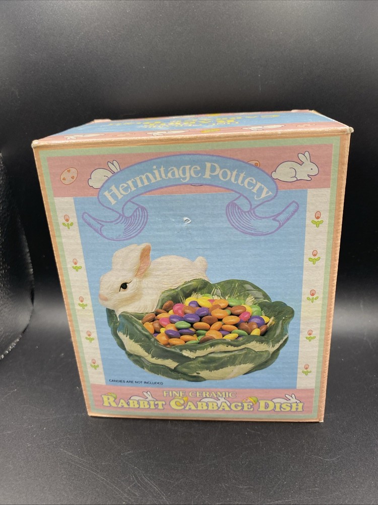 1994 Hermitage Pottery Bunny Cabbage Candy Dish Easter Boxed