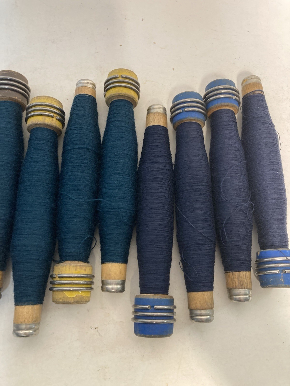 Wood Quills Wooden Bobbins Thread Wrapped Spool Threaded Textile Factory Lot-12: