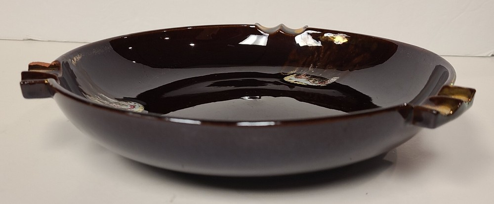 Ashtray Dark Brown 8" Round Ceramic