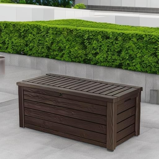 Keter 150 Gallon Deck Box Outdoor Storage Bench Seat Lockable Brown