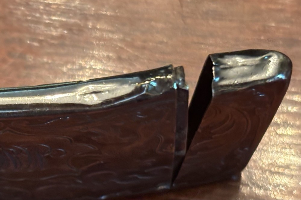 STERLING VICTORIAN CURVED HINGED CALLING CARD CASE W/ ELABORATE ETCHING