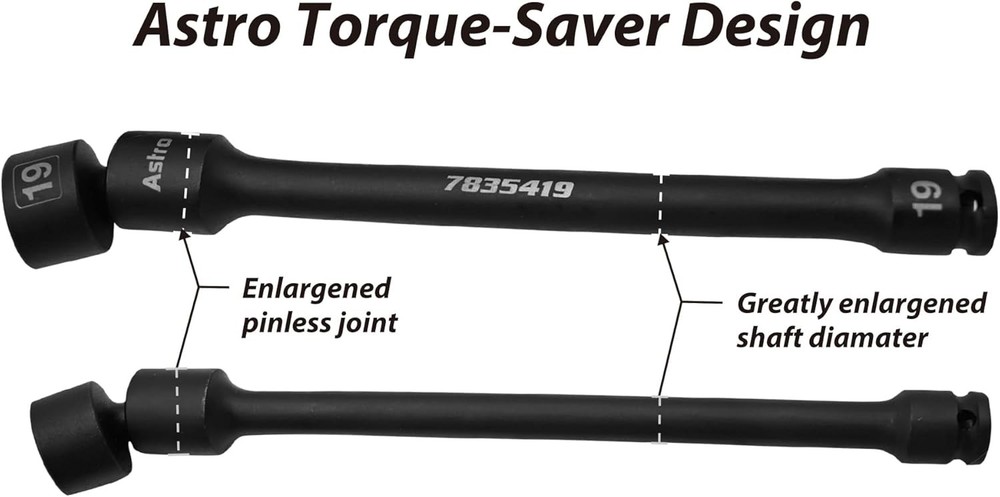 Astro Tools 3/8" Drive 6 Point Pinless Torque-Saver Impact Extension Socket Set