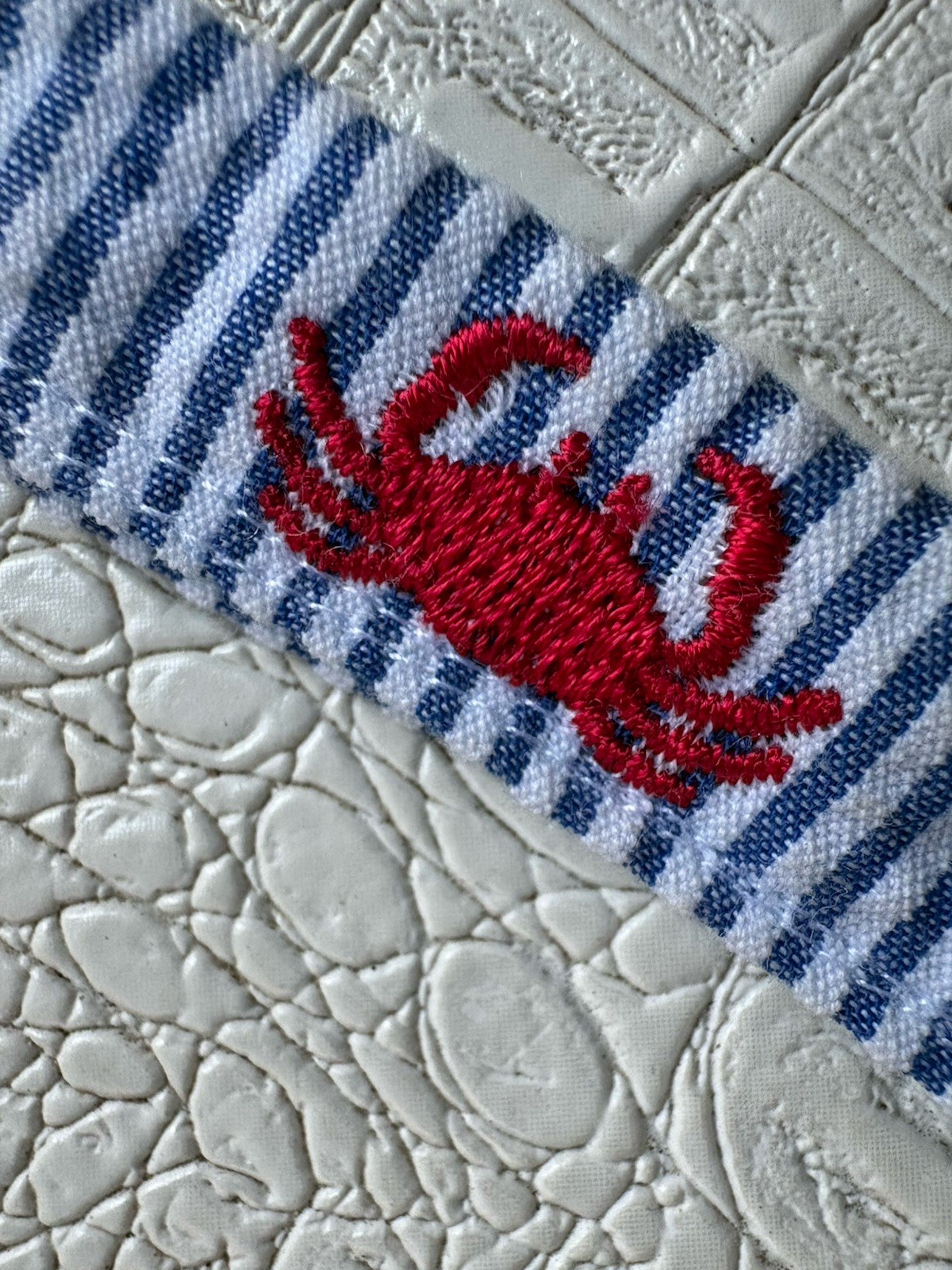 Genuine Cork Bow Tie Boys Embroidered Crab Nautical Seashore Blue White Stripe