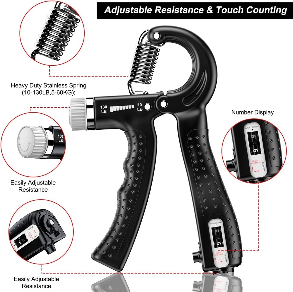 2 Pack Adjustable Hand Grip Strengthener 10-130 lbs with Smart Counting Function