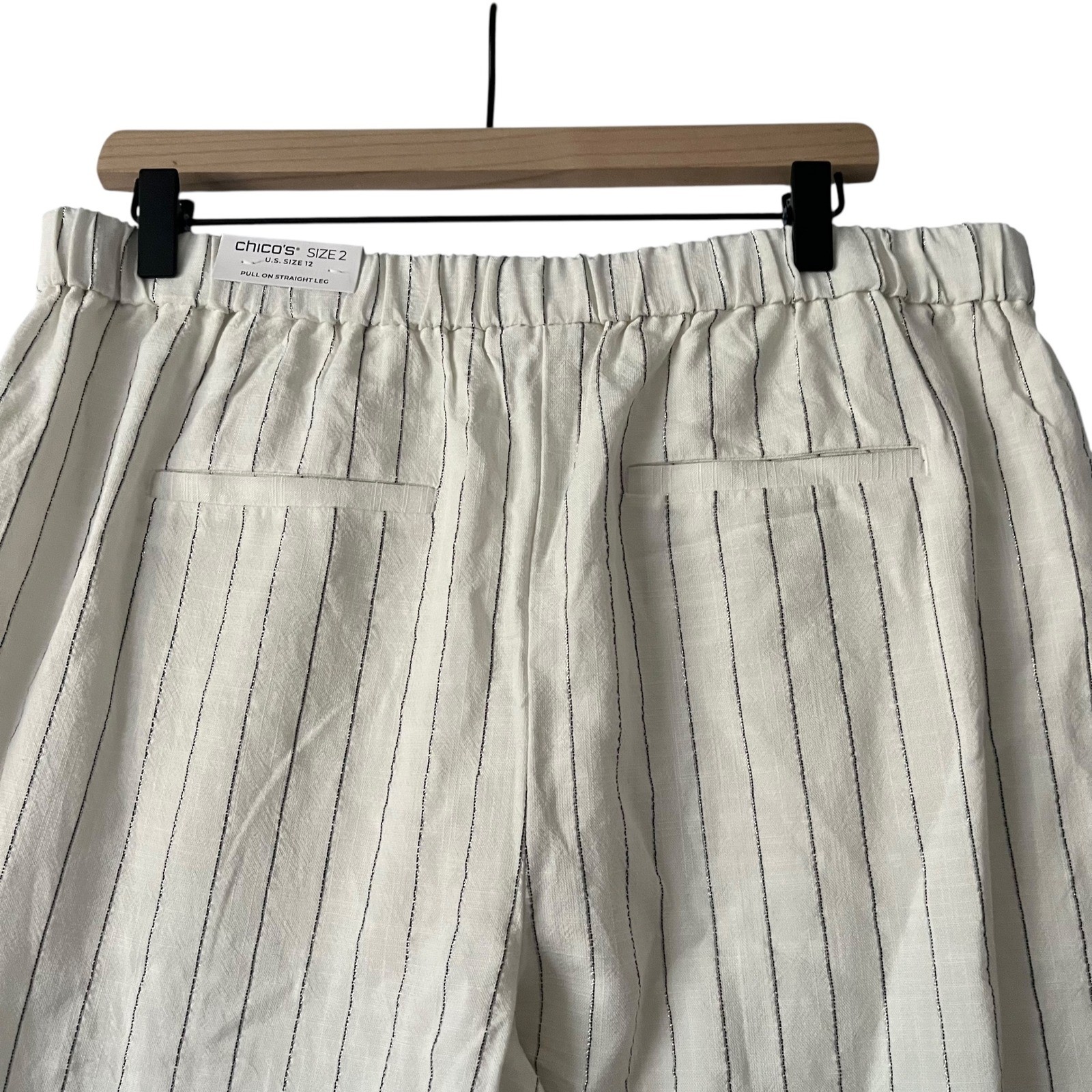 Chico's Size 2 US 12 Pull On Crop Fashion Pants Straight Metallic Stripes NEW