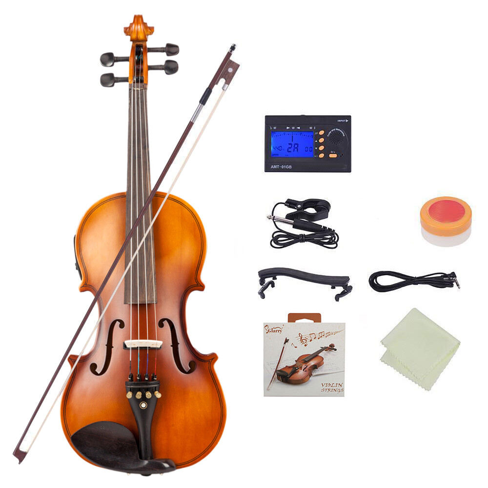 4/4 Violin Case Bow Strings Shoulder Rest Electronic Tuner Connecting Wire Matte