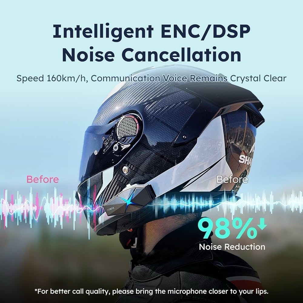 F1-Motorcycle Bluetooth Helmet Headset 10 Riders Mesh Intercom 5 Mile 2 Pack