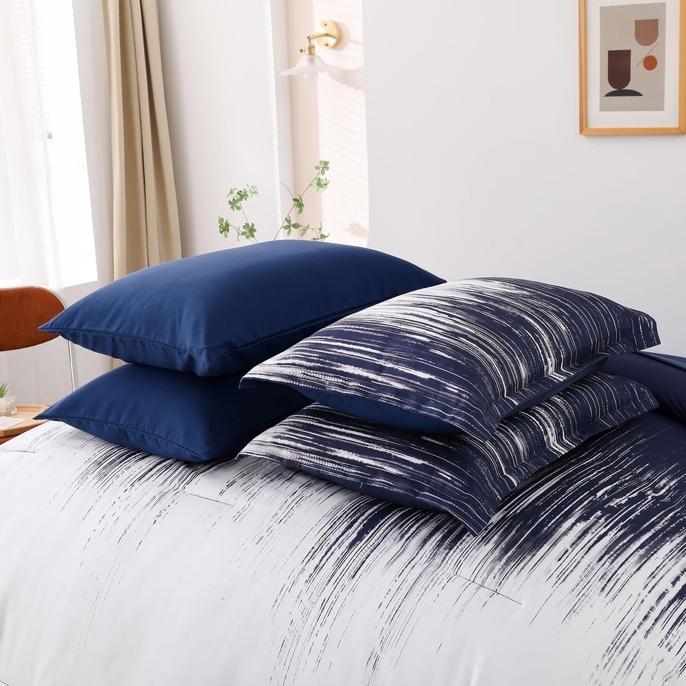 Ombre Blue Comforter Set King Size Gradient Navy Blue White Boho Bedding Set ...