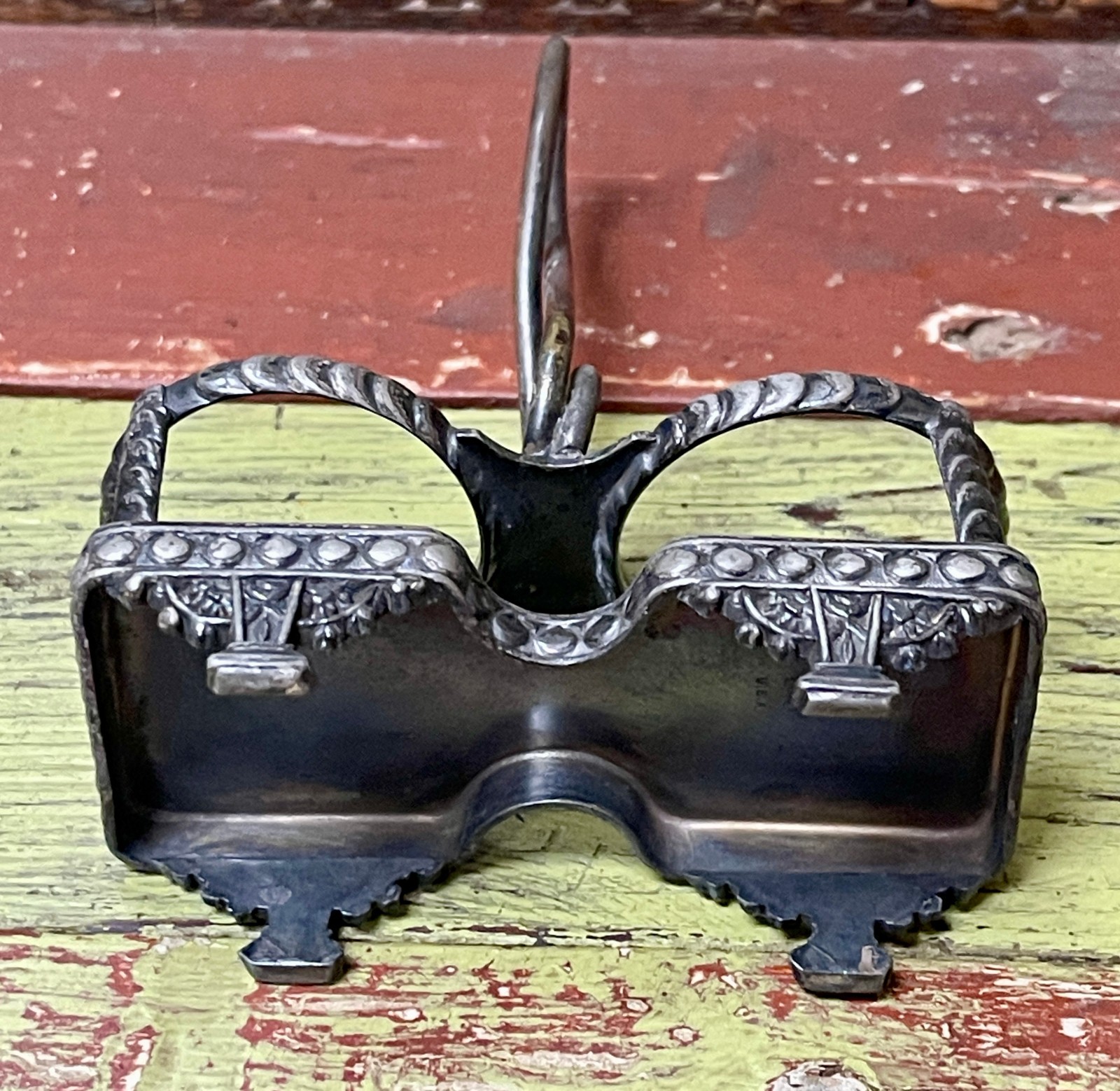 Antique Rogers Smith Quadruple 85 Silverplate Condiment Caddy 4 Footed