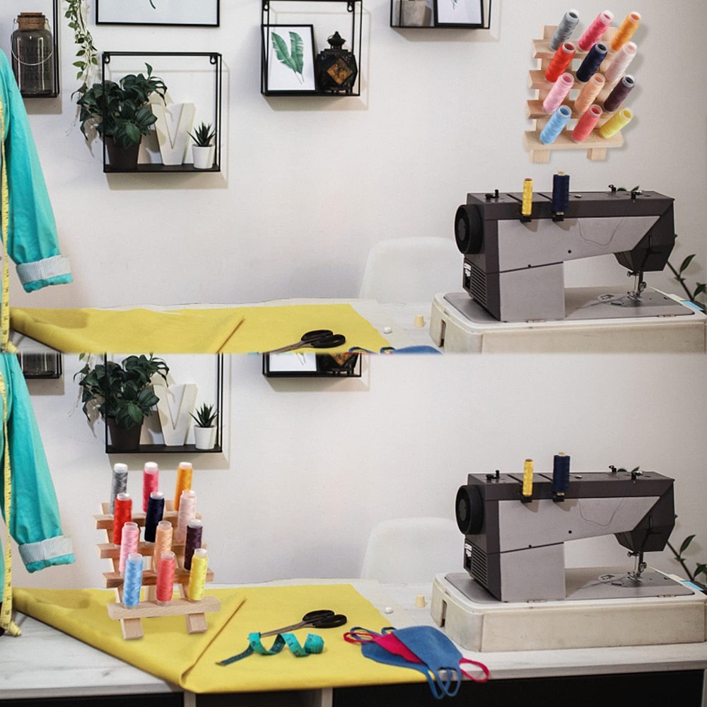 2 Pack 12 Spools Wooden Thread Holder Small Thread Racks Organizer for Sewing...