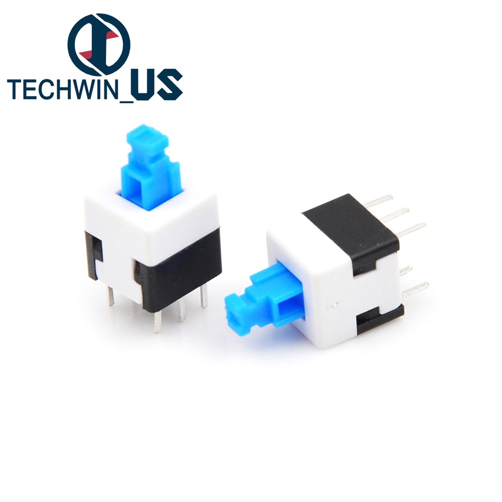 10PCS 8X8mm Blue Cap Self-locking Type Square Blue Button Switch Control