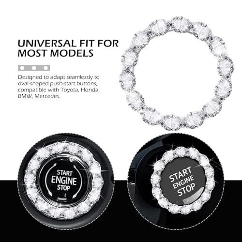Car Bling Push Start Button Cover, Crystal Rhinestone Engine Start Stop Ring