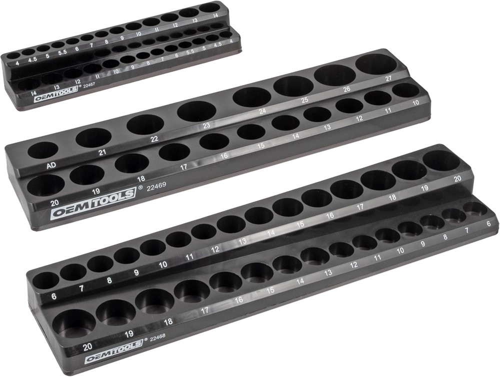 3 Piece Magnetic Socket Organizer Set for Toolboxes and Garage Storage