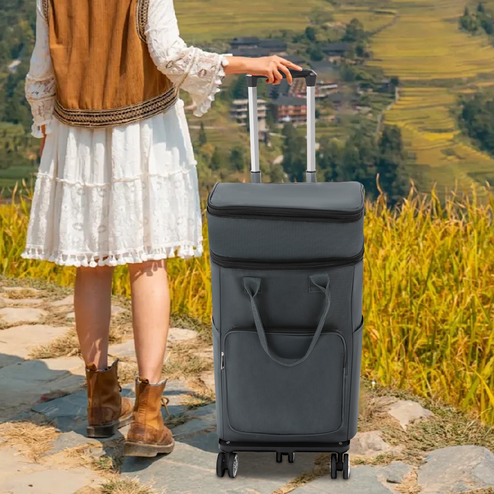 2in1 Shopping Cart Adjustable Grocery Cart 25kg Load Portable Utility Dolly Cart