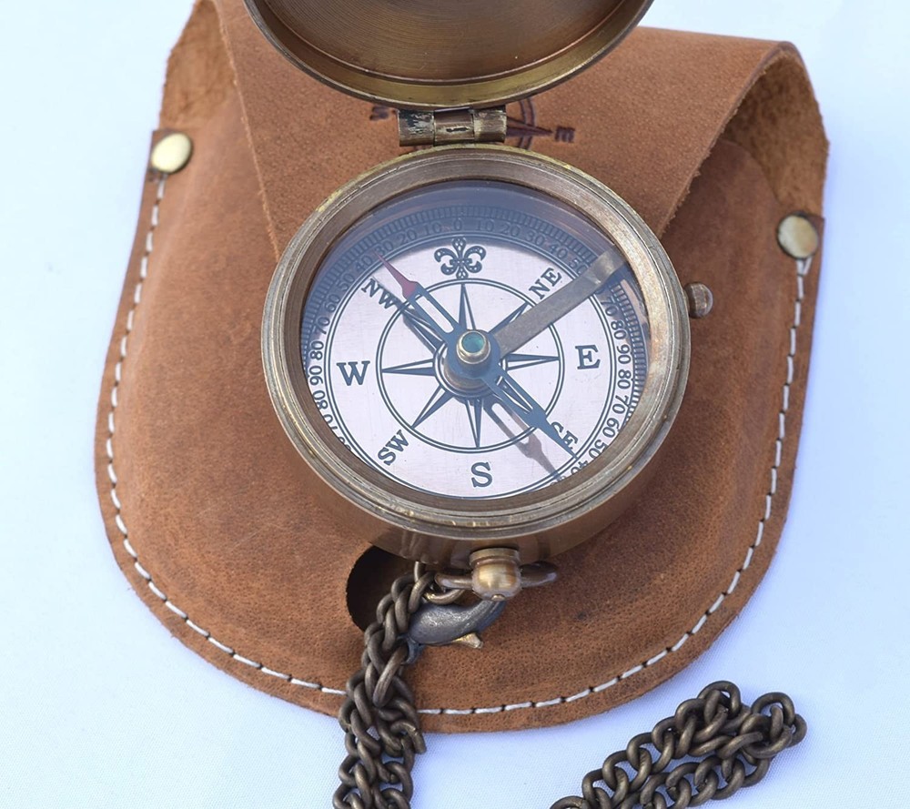 Vintage Solid Brass Pocket Compass Engineering Directional Magnetic Compass Gift