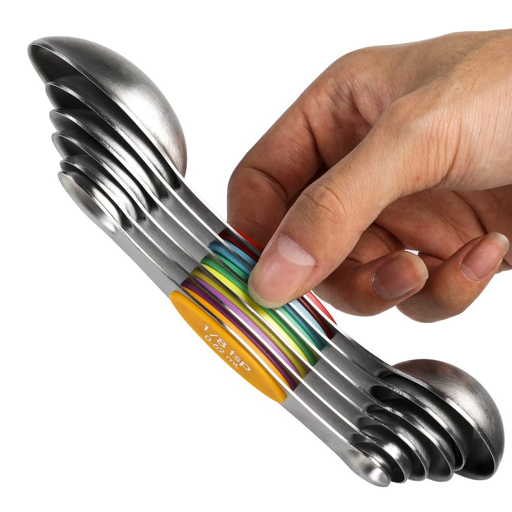 Magnetic Measuring Spoons Set Stainless Steel Stackable Dual Sided Teaspoons ...