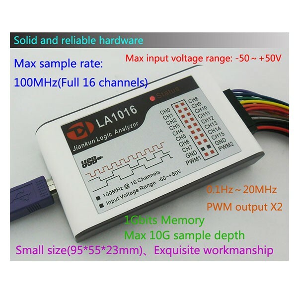 LA5016 USB Logic Analyzer 16Channels 500MHz Sampling 5G Sample Depth PWM Output