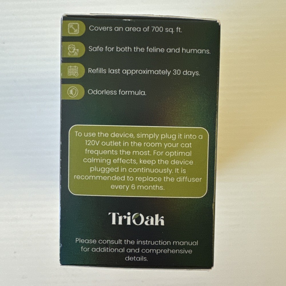 TriOak Cat Calming Diffuser - Feline Anxiety Relief - Pheromone Diffuser 2-1 Fre