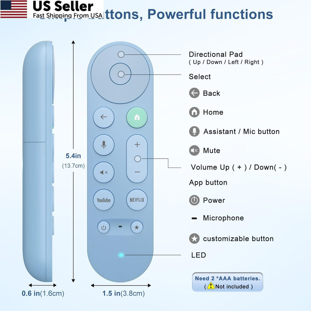 Voice Replacement for Google Chromecast Remote（Blue）, Blue