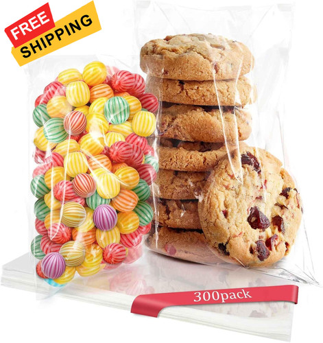 300 PCS Clear Cellophane Cookies Bags Self Sealing with 4x6" and 5x7",