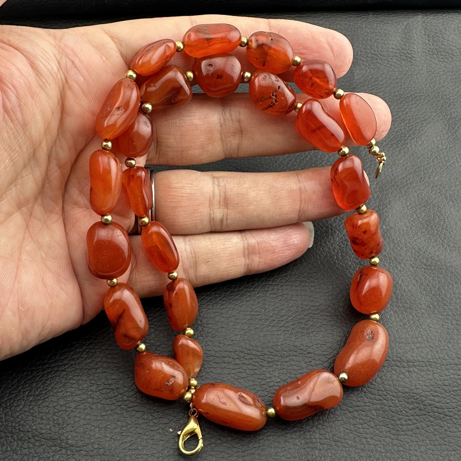 Vintage Himalayan Tibetan Carnelian Agate  Tumbled Shape Necklace