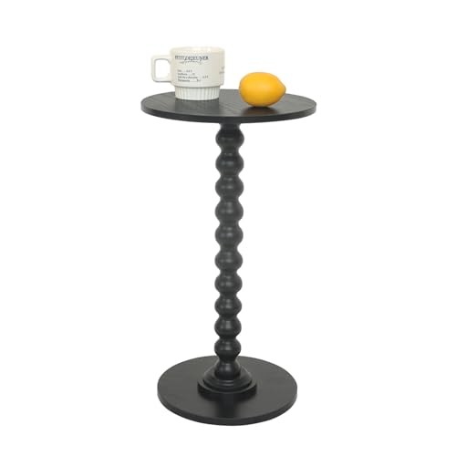 Round Side Table, Small Drink Table for Small Spaces, Modern Accent End Black
