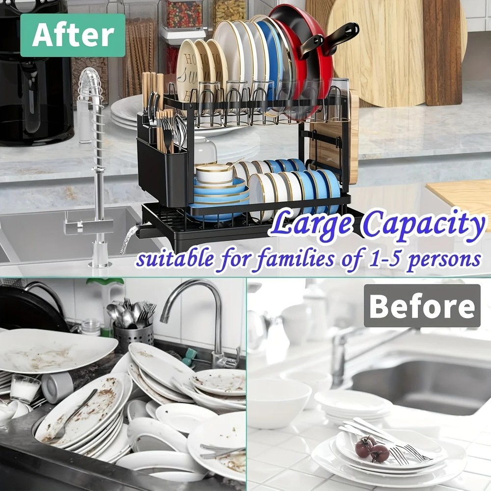 2-Tier Dish Drying Rack Large Capacity Kitchen Organizer Drainer Rack Countertop