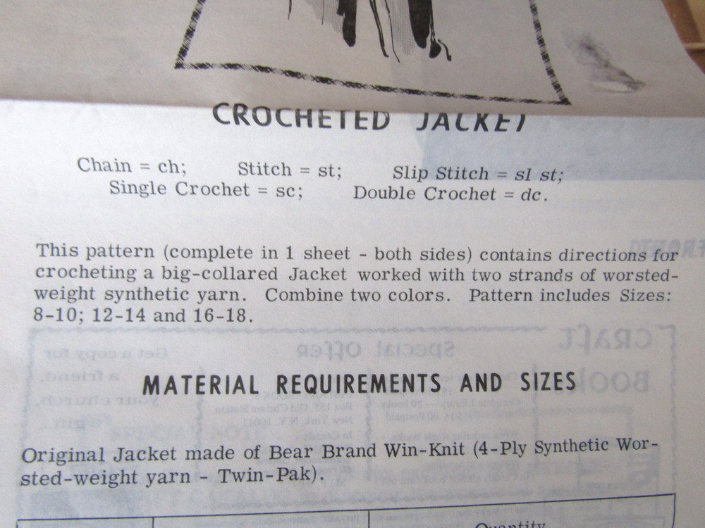 Crochet Jacket Pattern Womens Design 7176 Mail Order Size 8-18