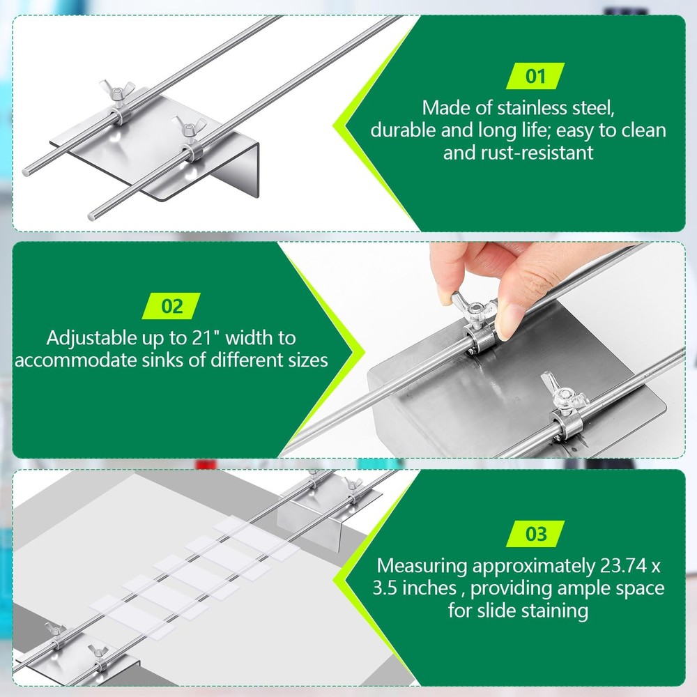 Slide Staining Rack, Stainless Steel Microscope Rack, Adjustable Staining Rac...