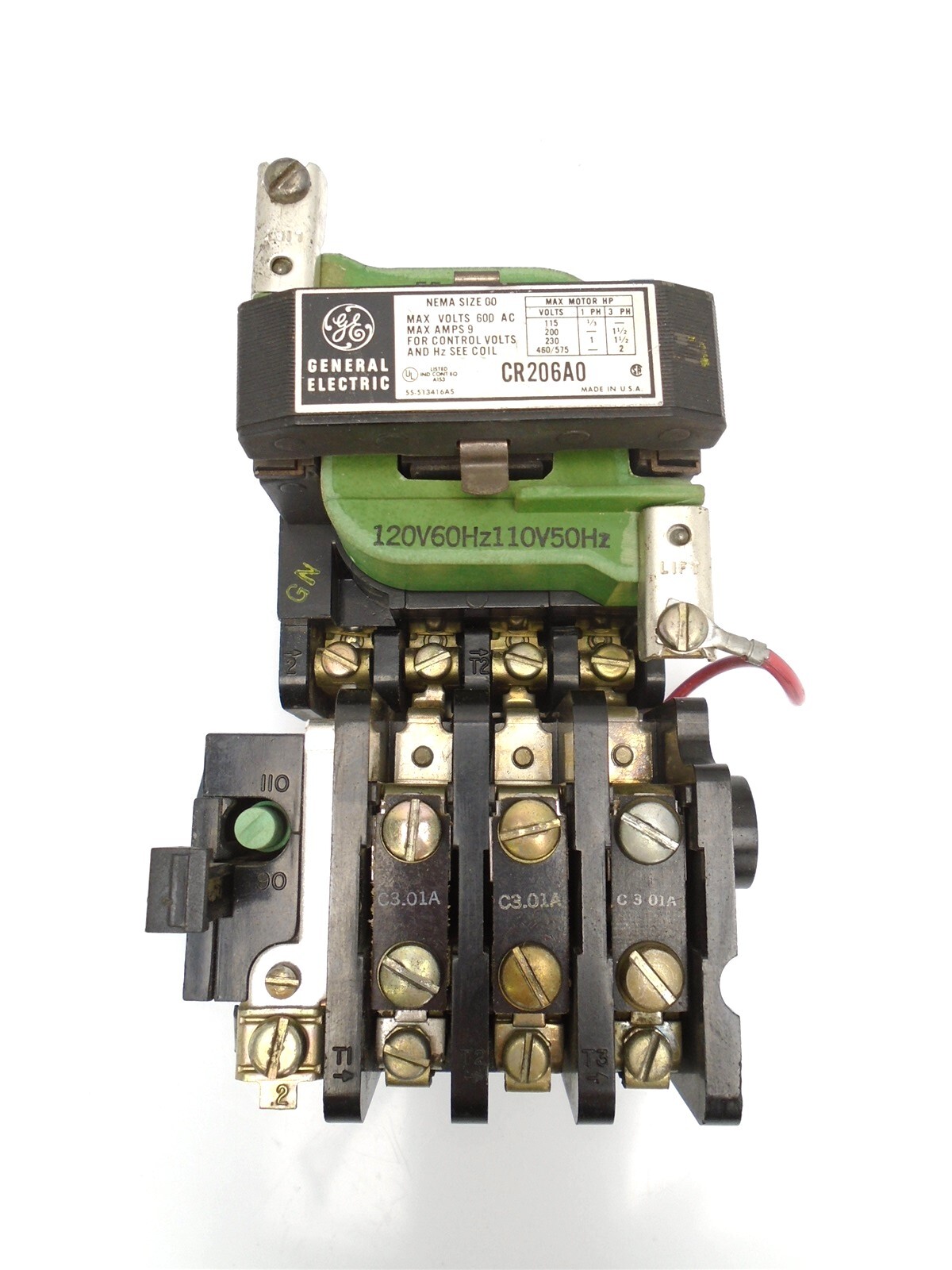 GE - CR206A0 - SIZE 00 STARTER CONTACTOR 9A - 115-575V - 1/3-2HP - 110/120V Coil