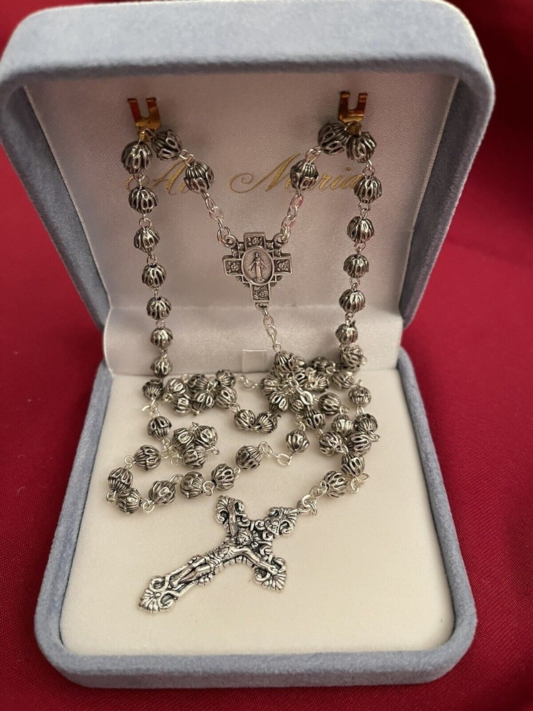 Antique Sterling Silver Rosary By Ave Maria LD157