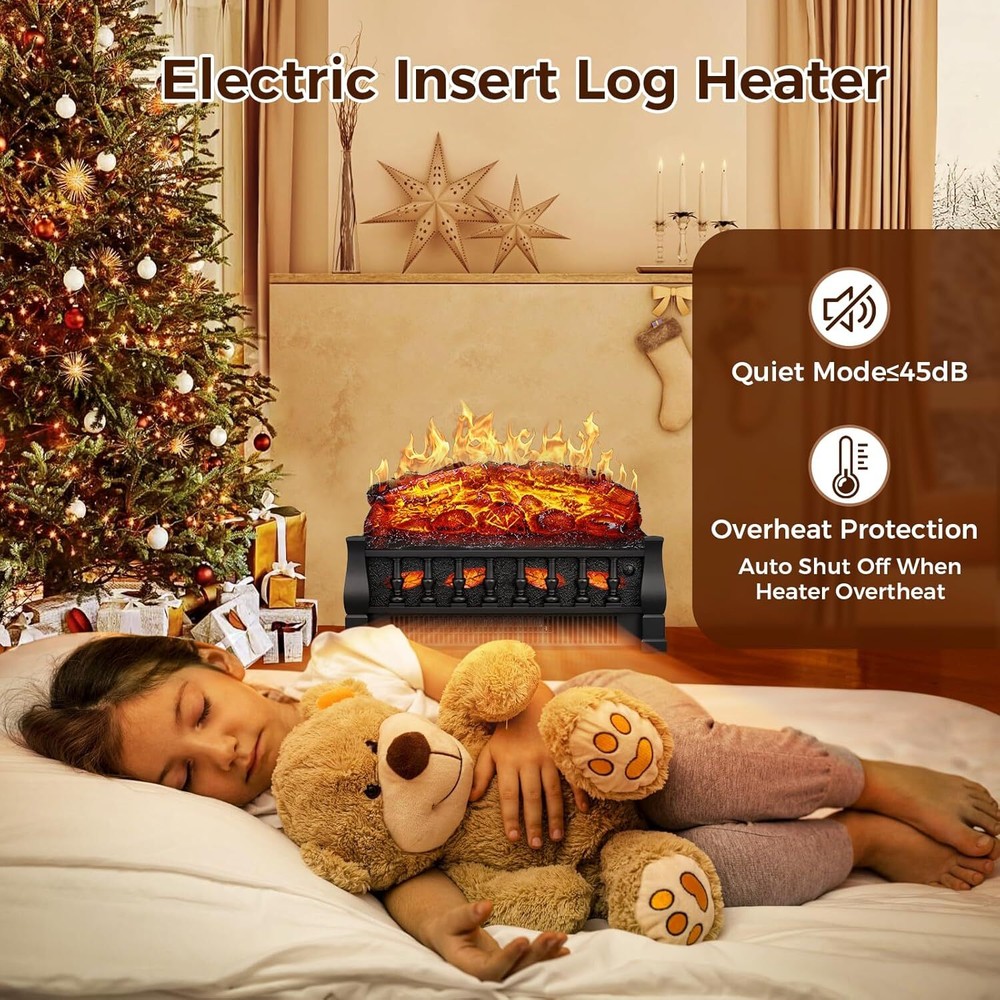 Electric Fireplace Insert Log Heater 21",Adjustable 5 Flame Brightness,5 Speed