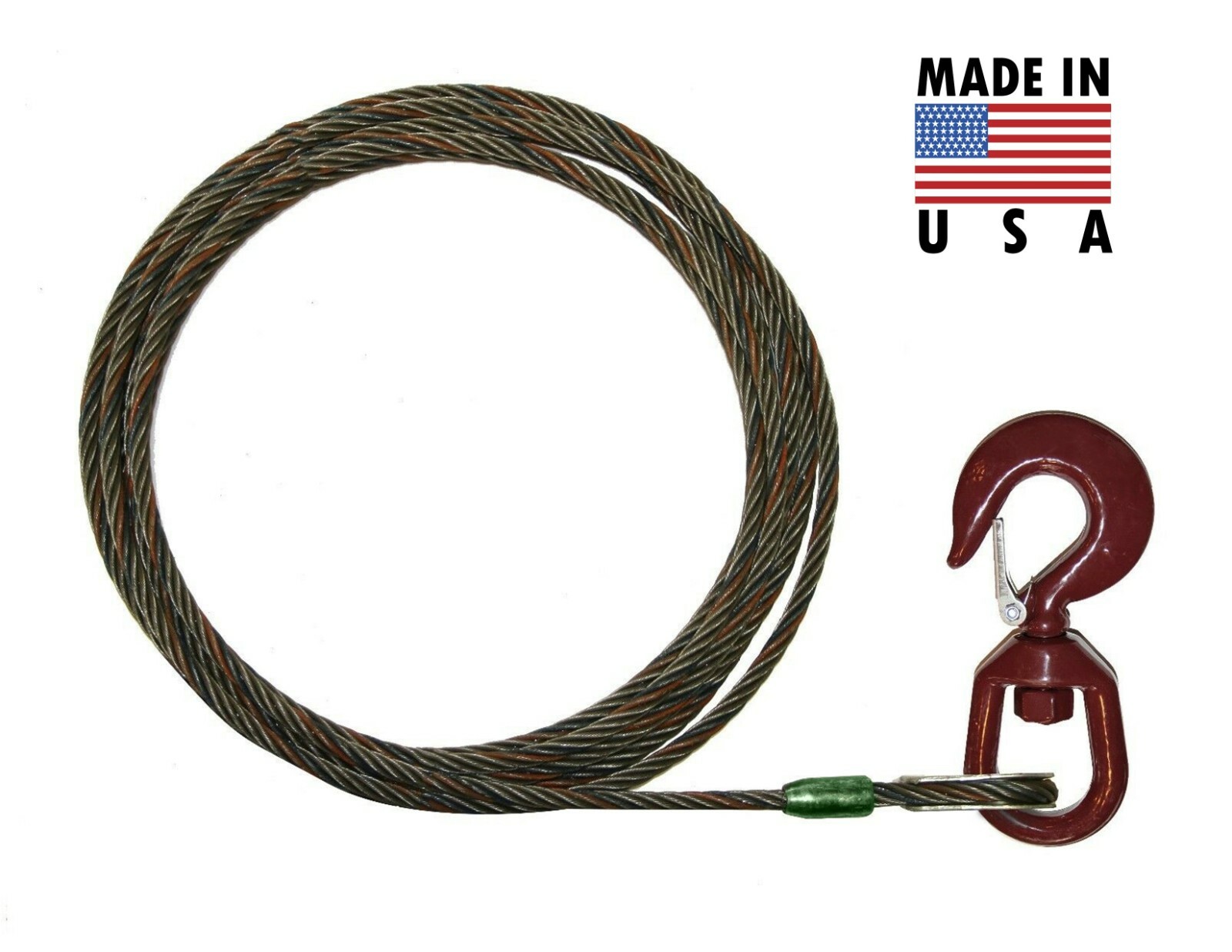 7/16" x 150' Tow Cable Wire Rope Winch Line with Swivel Hook Safety Latch USA