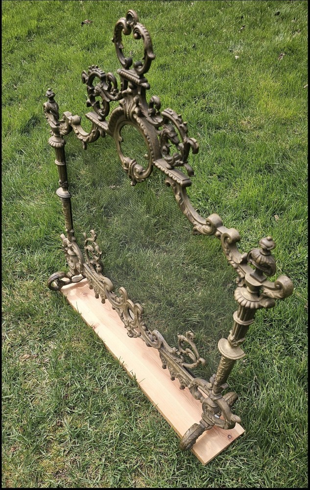 Victorian Fire Screen - Ornate Sandcast Antique Brass Firescreen