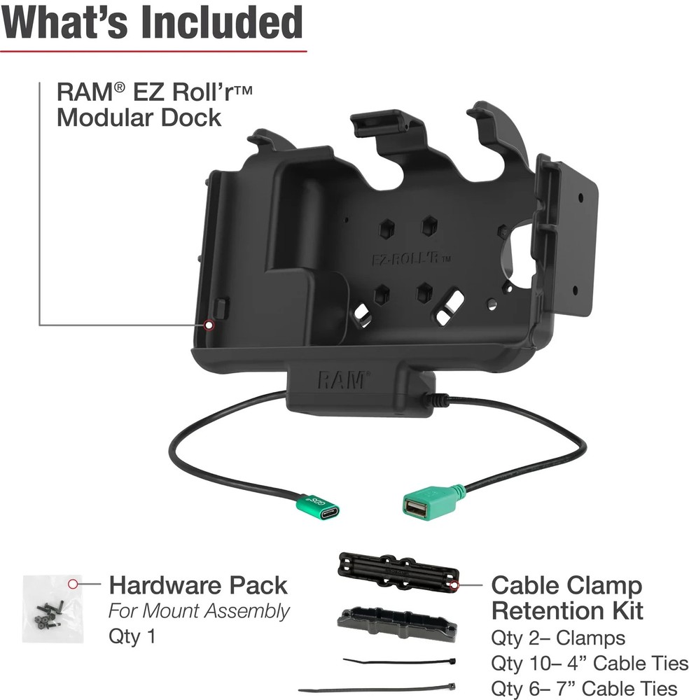 RAM Powered Holder for Samsung Tab Active 5, Active3, w/ Power & Data Cables