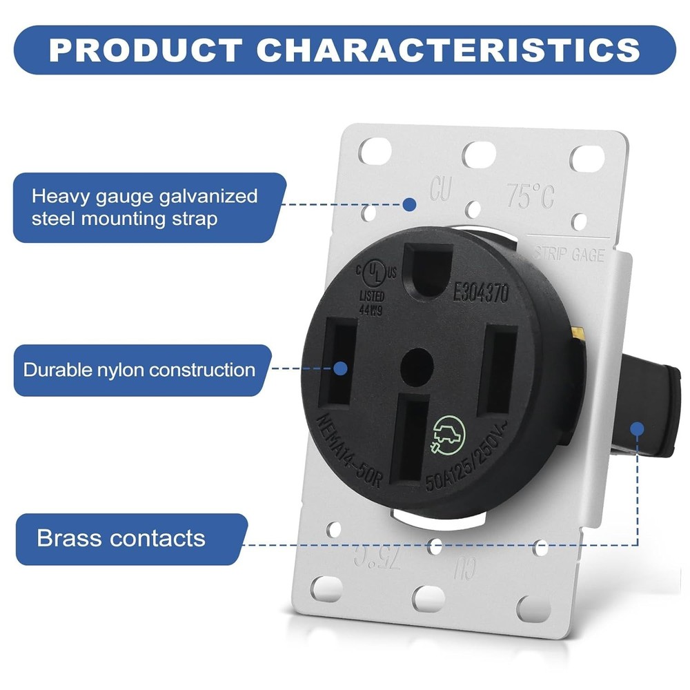 Heavy-Duty NEMA 50A EV Charging Outlet