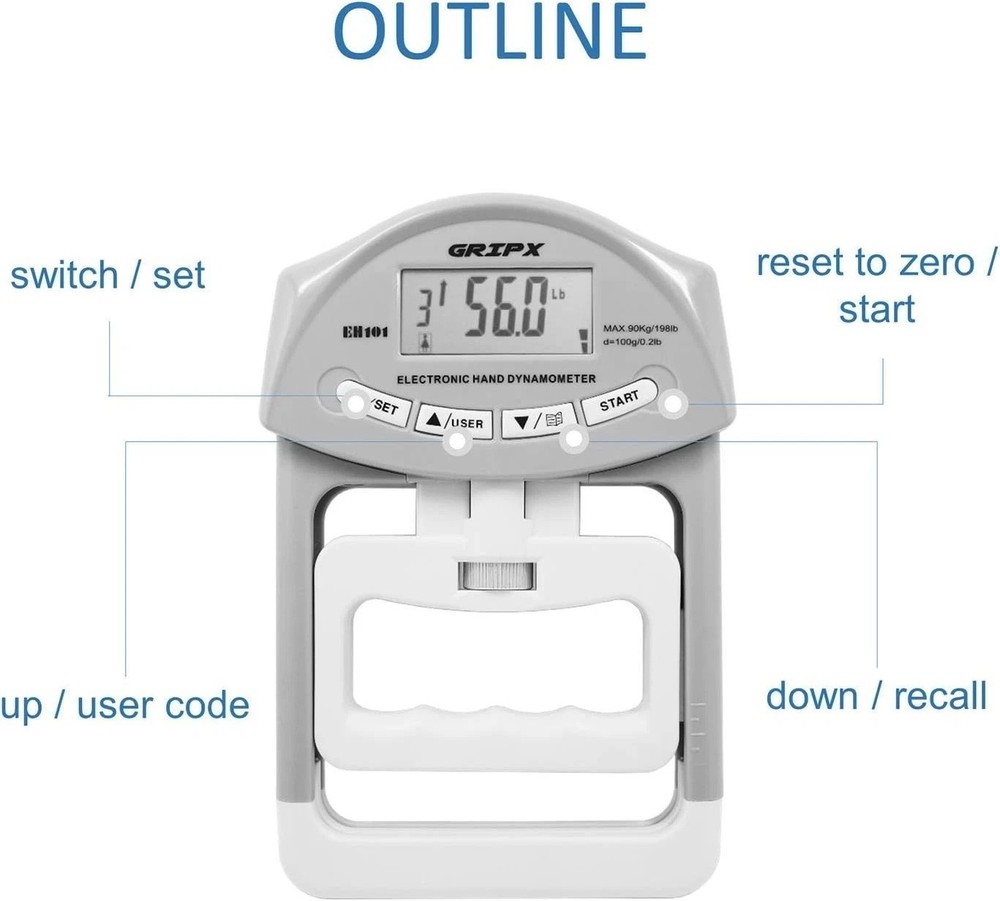 Digital Hand Dynamometer Grip Strength Measurement Meter Auto Capturing Elect...