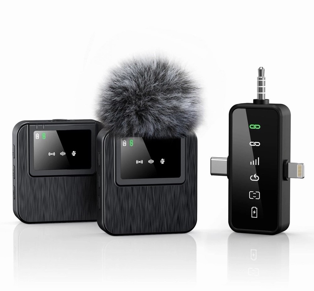 3-in-1 Mini Microphone for iPhone, Android, Camera - 328ft Long Range, 20H Ba...
