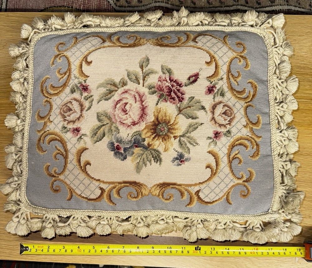 Needlepoint Pillow Petit Point - 14”x18” - Feather/Down
