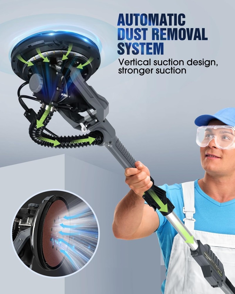 Drywall Sander Electric Vacuum Dust Collector Variable Speed LED Light
