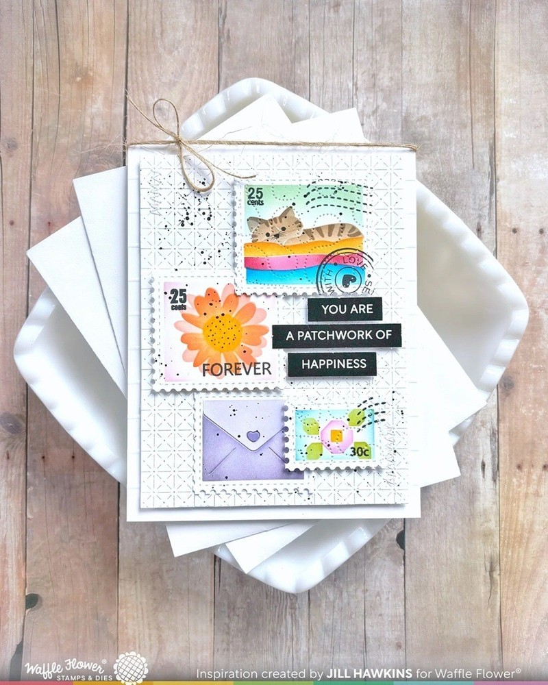 Waffle Flower Stamp & Die Set - Postage Collage Circle Sentiments