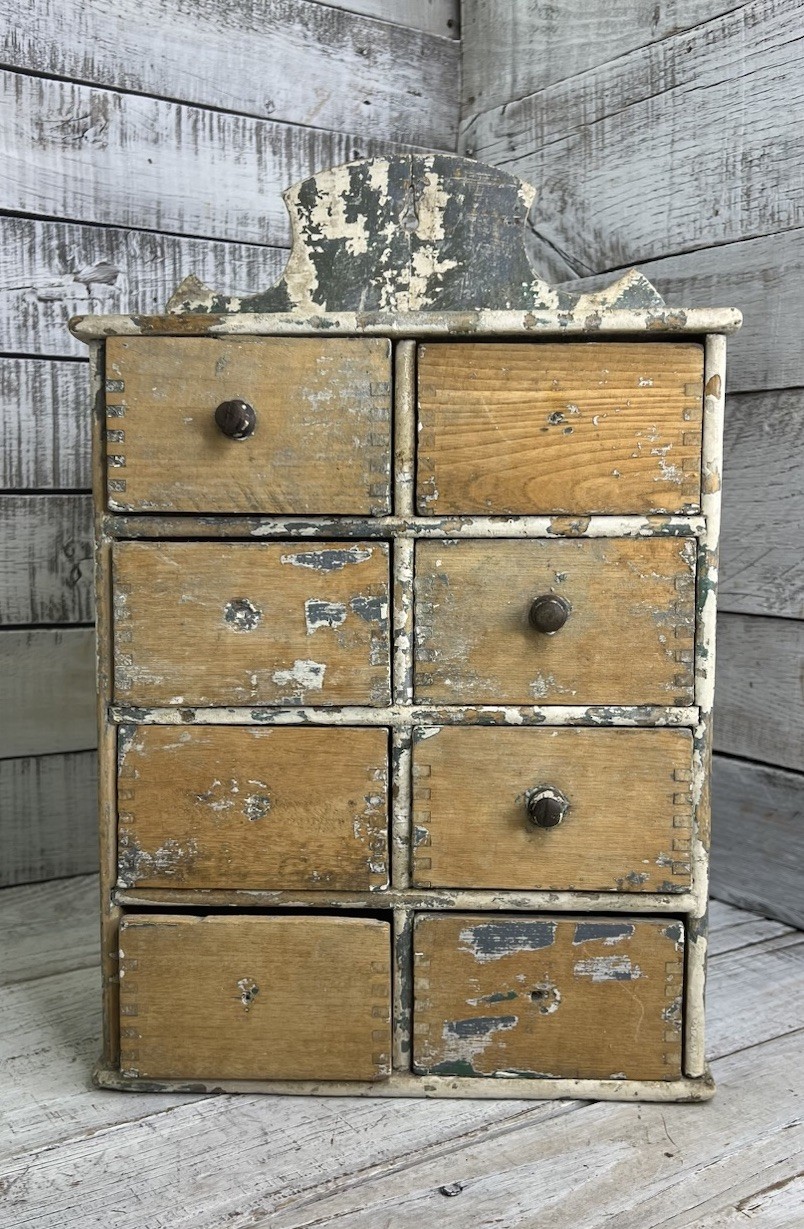 ANTIQUE VINTAGE WOODEN 8 DRAWER SPICE CABINET APOTHECARY CHEST HANDMADE AS IS 🤎