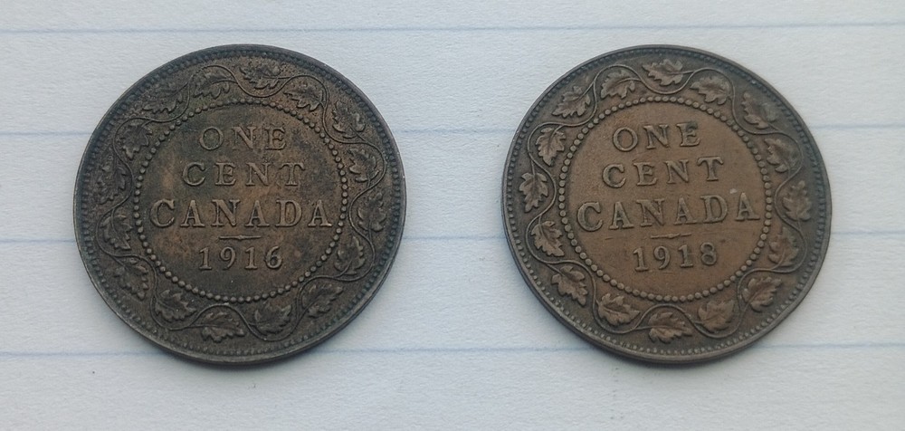 1916 & 1918 Canada One Cent Coin Lot