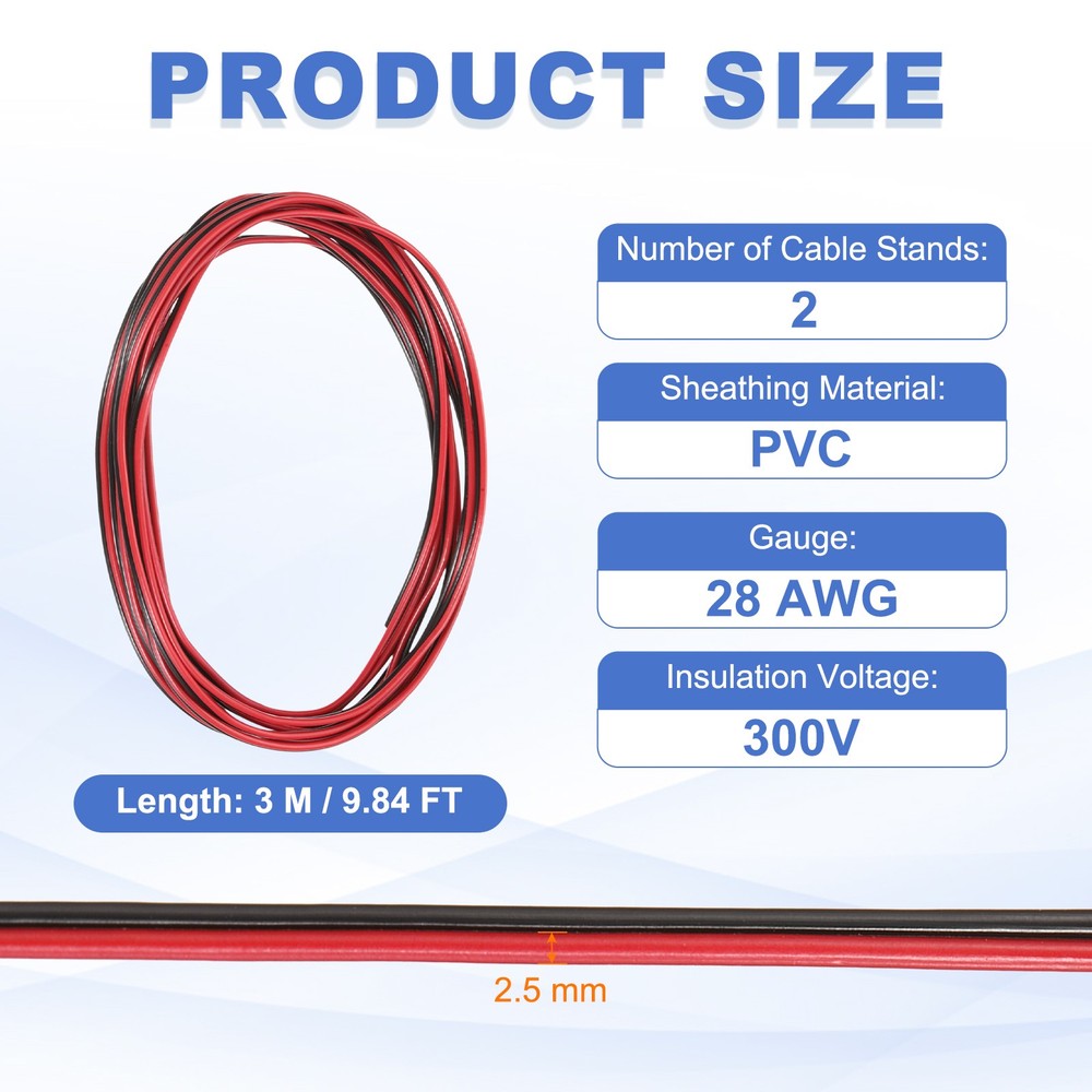 9.84ft 28 Gauge 2 Conductor Electrical Wire Tinned Copper Cable