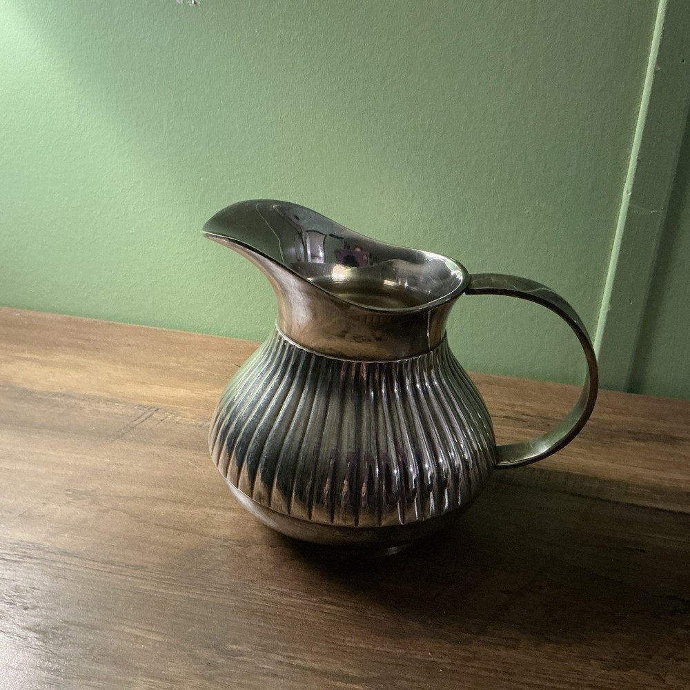 Antique Silverplate Pitcher Ribbed 5”
