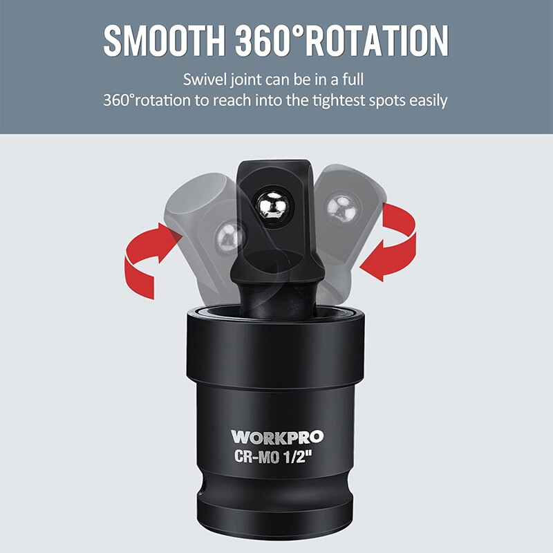 WORKPRO Impact Universal Joint Sets 3PCS 1/2" 3/8" 1/4" Dr Swivel Socket Adapter