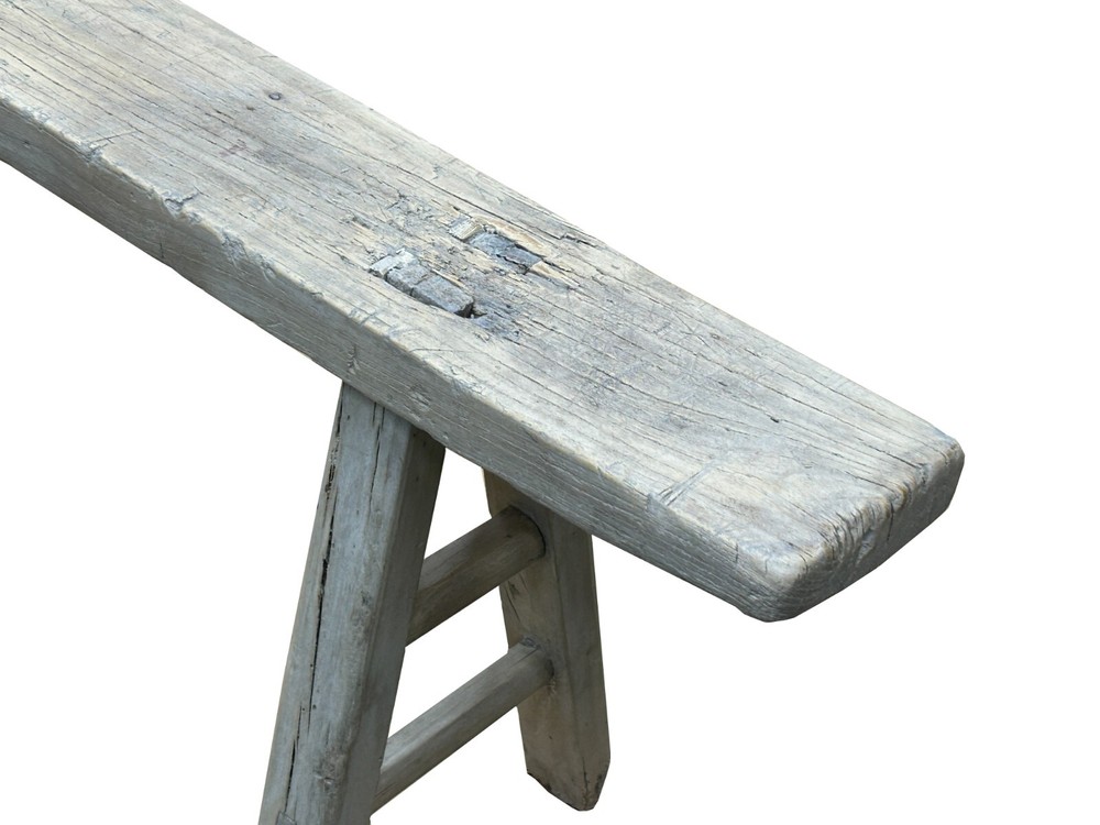 Raw Rough Wood Grain Rectangle Long Slim Stool Bench Side Table ws4641