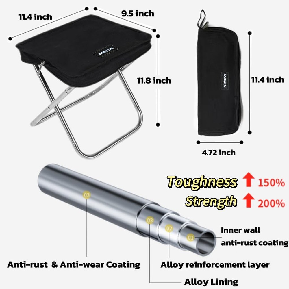 Lightweight Camping Stool 1.5lbs & Compact 12" - 350lbs Capacity! 3-Second Se...