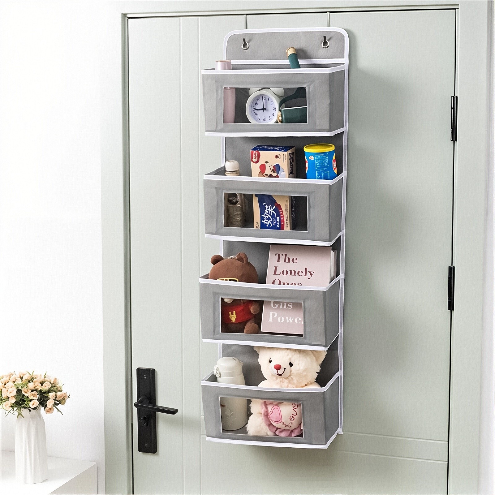 4 Tier Over Door Hanging Organizer with Clear Pockets – Heavy Duty Storage Bag